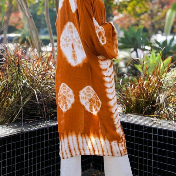 JANIS Tie-Dye Longline Kimono w/Full Sleeves Rust - Picture 3 of 6